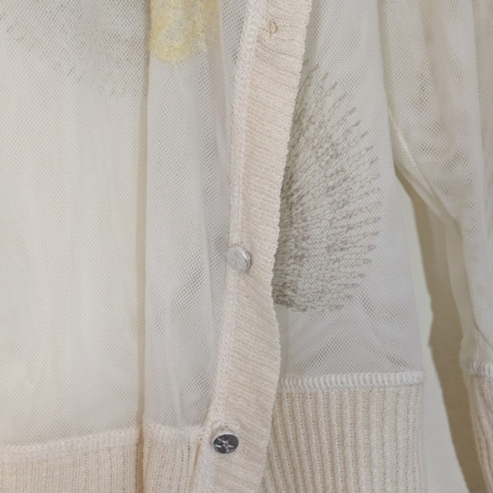 Nic + Zoe Mesh Sweater Cream Floral Embroidered Button Up Cardigan Small - Picture 6 of 13